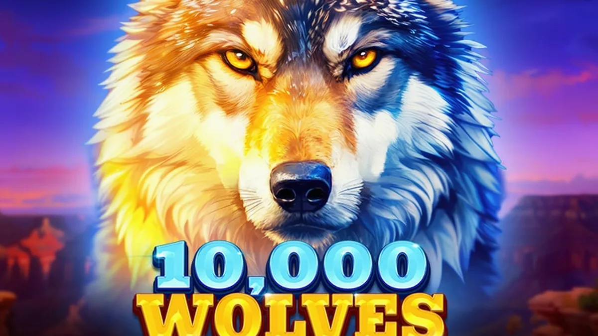 Ang interface ng larong 10,000 Wolves 10K Ways na nagpapakita ng mga simbolo ng lobo.